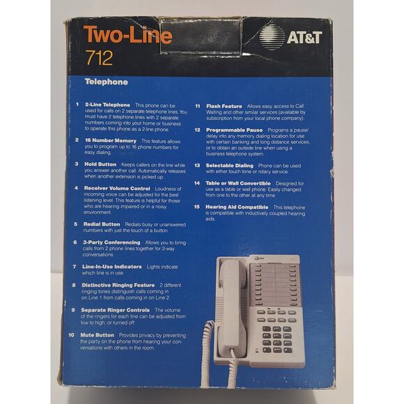 AT&T 712 Two-Line Telephone – Vintage NOS – New in Box with Manual & Cords - Picture 3 of 8
